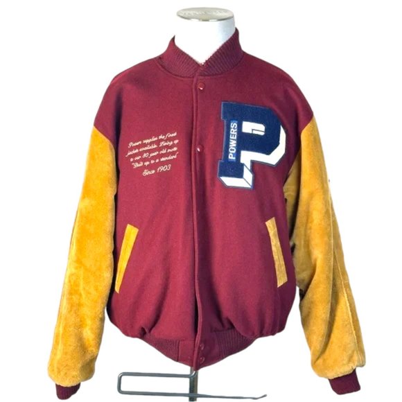 Other - Vintage Authentic Powers Letterman Mens Varsity Jacket size L Maroon